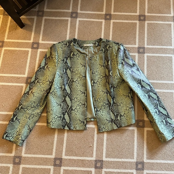 Alice and Olivia Green Lam Leather Snakeskin Cropped Jacket